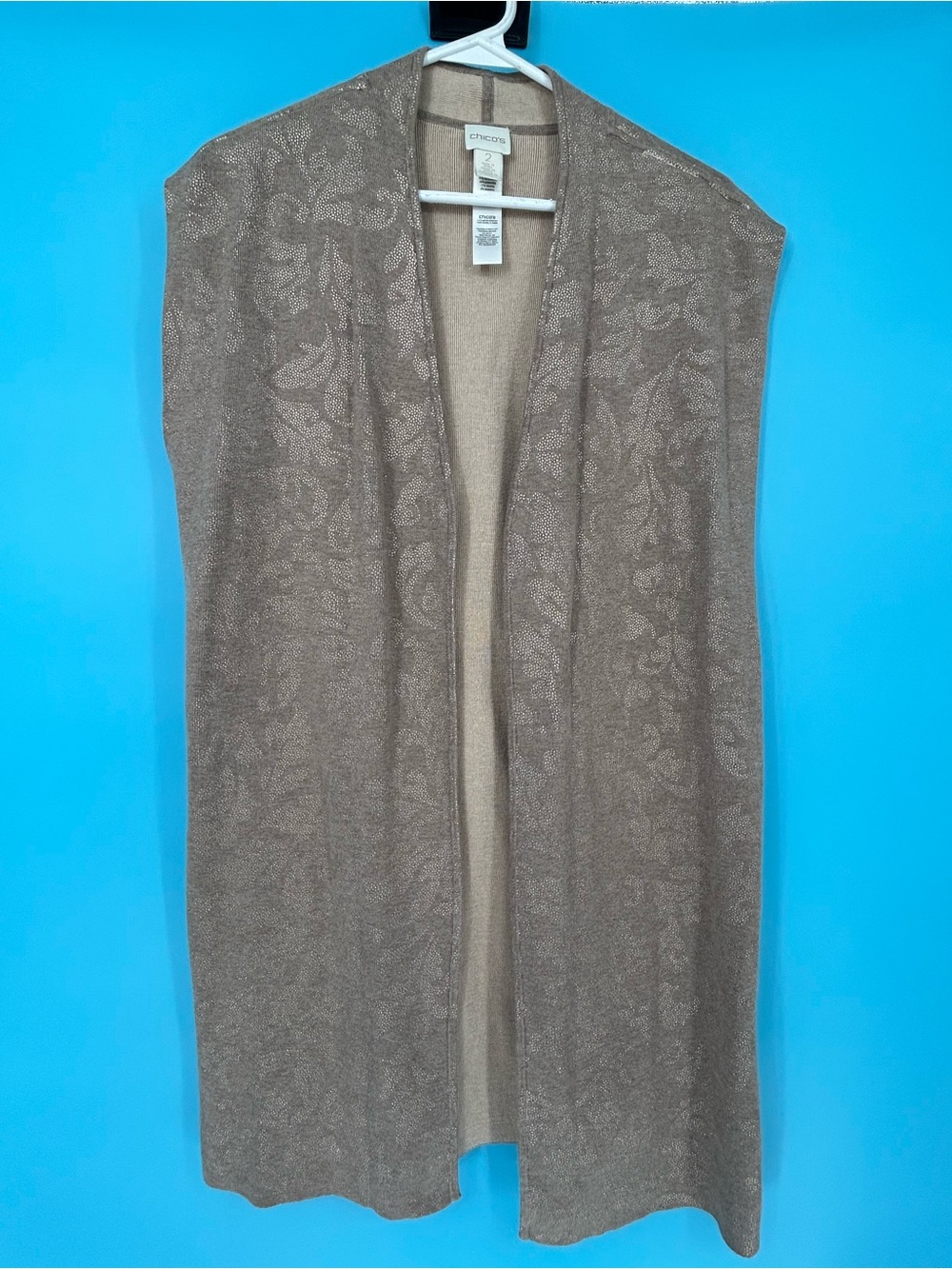 Chico's Metallic Taupe Open-Front Knit‎ Vest